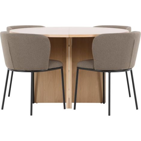 Strada Essgruppe Ausziehtisch Ø120cm, 170cm und 4 Stühle whitewash, braun. (1/4)