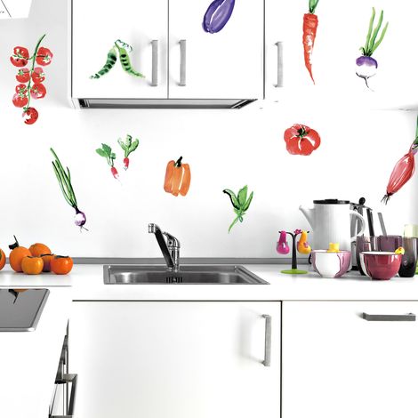 Sticker mural autocollant Panier de marché à l'aquarelle, 48 cm X 68 cm - Décoration murale originale et unique pour votre maison ou votre bureau. (1/2)