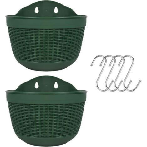 Set di 2 vasi da fiori sospesi per esterni, realizzati in plastica resistente, con sistema di drenaggio integrato e 4 ganci inclusi.