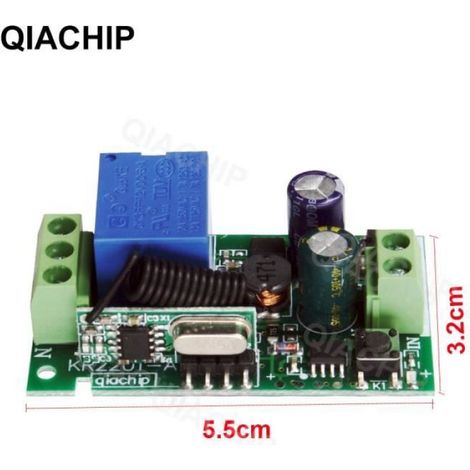 Télécommande - Récepteur 433 MHz - Module Sans Fil 1 Canal - Pour Éclairage LED et Lampe - Alimentation AC 85–250 V - Avec 2 Boutons (1/4)