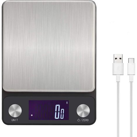 Balance de cuisine rechargeable USB, balance alimentaire numérique haute précision (précision de 0,1 g), 5 kg/0,1 g, noire, accessoires de cuisine et de barbecue (1/5)