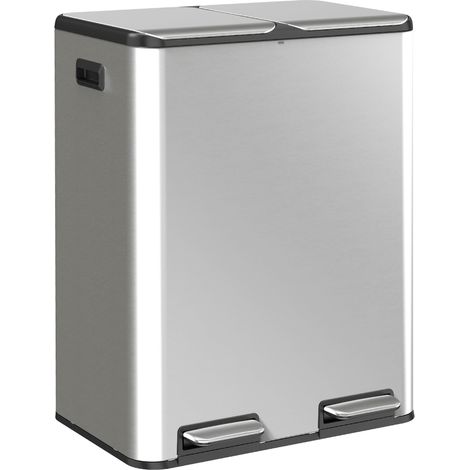 HOMCOM 2x30L Kitchen Bin, Stainless Steel Recycling Bin, Silver Tone (1/5)