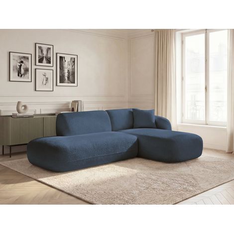 BOBOCHIC - Canapé d'angle fixe modulable ANDA avec 1 méridienne et 1 chauffeuse bout de canapé Angle droit  Bleu foncé