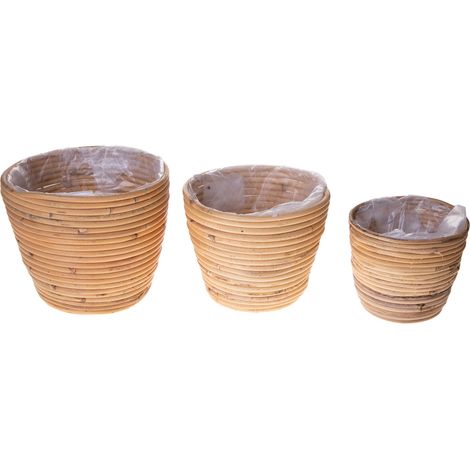 Set 3 Vasi in Rattan Diamentro 22 cm