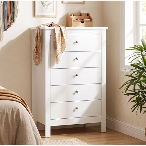 MODFU – Cómoda 60x39,5x95,3 cm de MDF con 5 cajones, antivuelco y carga 45 kg – Blanco (1/5)
