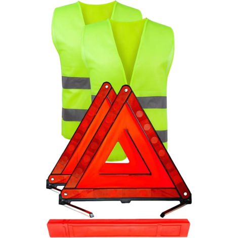 Triangle 6 en 1 et Gilet Jaune pour Voiture, Triangle de Voiture, Triangle de signalisation réfléchissant 360 degrés, Gilet de signalisation, Triangle Pliable (1/5)