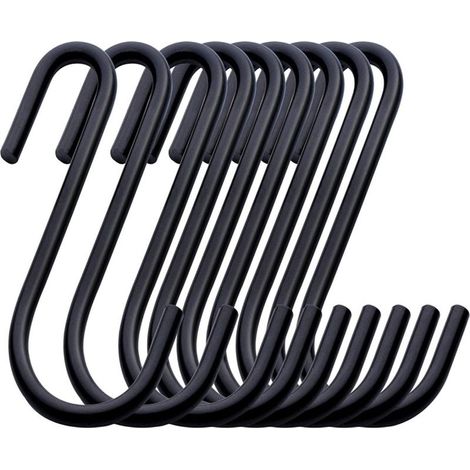 Lot de 20 crochets S noirs 10 cm pour rangement lourd : pantalons jeans, casseroles, vêtements, sacs et serviettes (1/5)