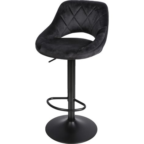 Chaise de Bar, Hauteur Réglable, Tissu Velours Doux, noir (1/2)