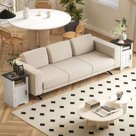 Tables de chevet rustiques, guéridons avec porte et étagère style grange, 40 x 35 x 60 cm, blanc et marron