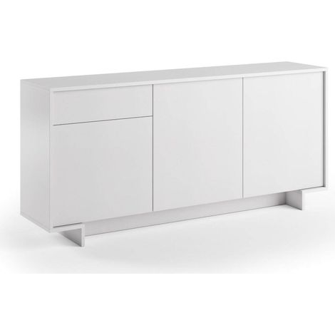Dmora - Credenza Agrifoglio, Madia da salotto, Buffet da soggiorno a 3 ante e 1 cassetto, 100% Made in Italy, 170x42h78 cm, Bianco, con imballo rinforzato (1/4)