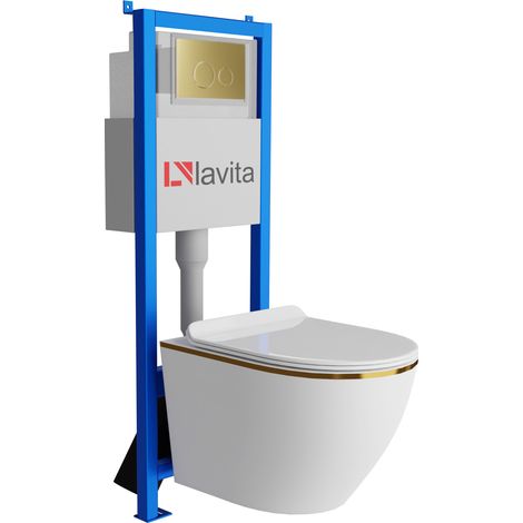Bâti-support WC 40 cm – WC suspendu sans bride en céramique haut de gamme – Plaque de commande double chasse – Installation rapide (1/5)