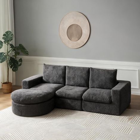 Canapé modulable en chenille gris ardoise avec méridienne (1/5)
