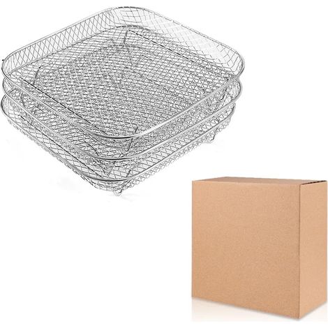 Grille carrée en acier inoxydable (3 pièces) pour friteuse à air, four, déshydrateur et cuiseur vapeur. (1/5)