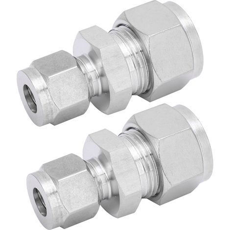Adaptateur à vis 2 pièces pour tube de compression en acier inoxydable, bague de serrage double, droit Ф8-Ф14 (1/5)