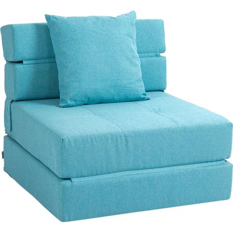 Fauteuil convertible, inclinable, lit d'appoint. Housse amovible, 70 cm x 70 cm x 61 cm, bleu clair. (1/5)