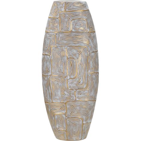 Vase Bamorasi, Geometrische Linienmuster, Gold, Strukturfarbe Weiß (1/5)