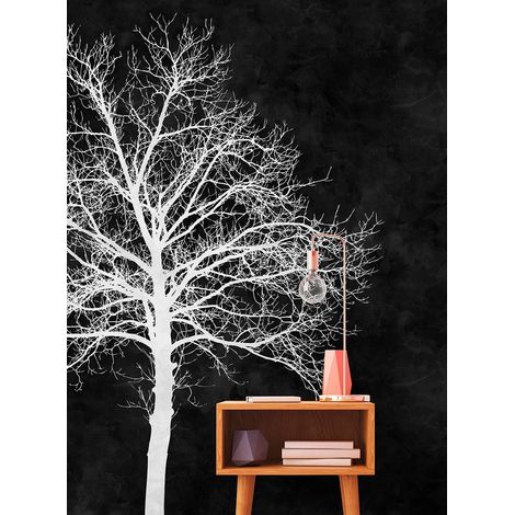 Papier peint panoramique noir et blanc pour salon | Tapisserie panoramique à motif arbre | Papier peint panoramique idéal pour entrée - 270 x 400 cm (4 pièces) (1/5)