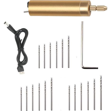 Mini perceuse électrique portable 5 V USB avec 3 forets et 1 tournevis hexagonal, outil rotatif pour le travail du bois, du plastique et du papier. (1/5)
