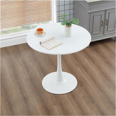 Table Ronde Blanche Moderne - Simple, Scandinave pour le Dîner, Thé au Lait, Tulipe - Balcon, Petite avec Chaises (60 cm) (1/5)
