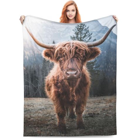Couverture En Flanelle - Motif Vache Highland - 127 x 102 cm - Pour Canapé Lit Ou Voyage - 1 Pièce (1/5)