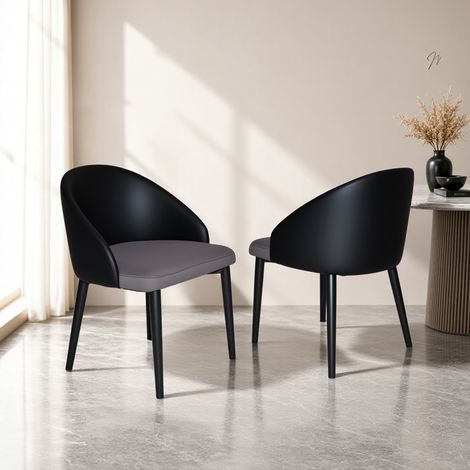Set di 2 sedie da pranzo, schienale in PU nero, seduta in mesh grigio, metallo HAVRYA (1/5)