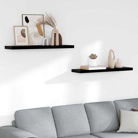 Schweberegale 2 Stk. Hochglanz-Schwarz 90x23,5x3,8 cm MDF