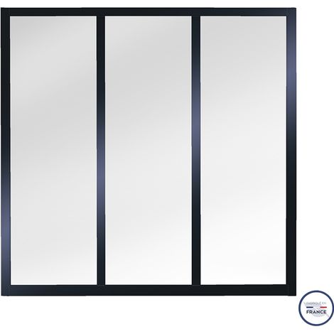 Verrière atelier 3 carreaux structure bois coloris Noir Méta - verre trempé 1060 x 1040 mm (1/4)