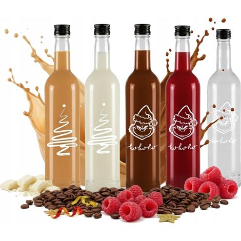 5 frascos de vidrio CRYSTAL de 500 ml con estampado NAVIDEÑO para tinturas de 0,5 l.