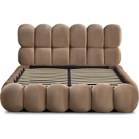 Lit Coffre en Velours "Gail" 140x190cm Taupe (1/5)