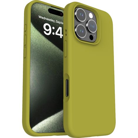 (Jaune-vert, iPhone 16) Coque de téléphone antichoc simple et unie, adaptée à l'iPhone, en silicone liquide.