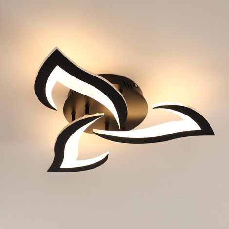 Plafonnier LED, Luminaire Plafonnier 52cm 36W 4000LM, Lustre Salon Moderne, Lampe de Plafond de Pétale pour Salon Chambre Cuisine Salle à Manger, Lumière Blanche Chaude 3000K, Noir (1/5)