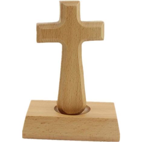 Croix verticale en bois avec base rectangulaire - Ornement de croix chrétienne