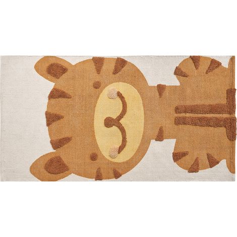 Alfombra de algodón beige marrón amarillo 80 x 150 cm tigre habitación infantil Sigli