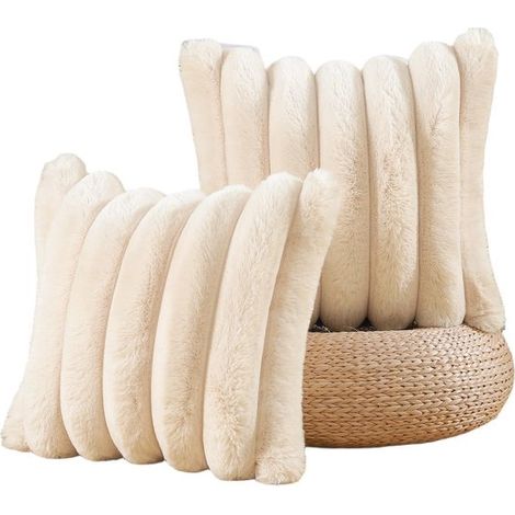Funda de cojín - Funda decorativa suave y mullida a rayas - Ideal para cojines de sofá de dormitorio - 45x45cm - Beige (1/5)