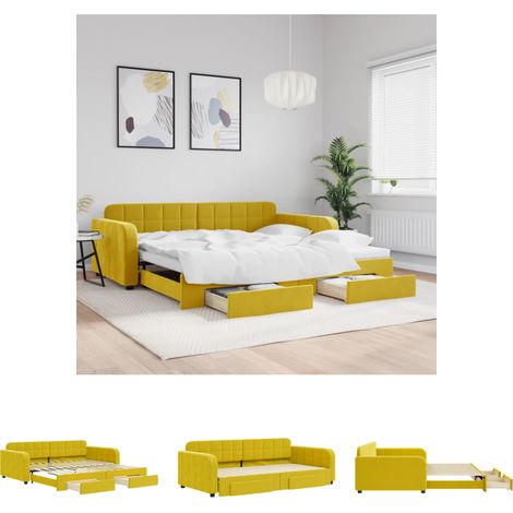 The Living Store Tagesbett Ausziehbar mit Schubladen Gelb 100x200 cm Samt - Betten & Bettgestelle (1/5)