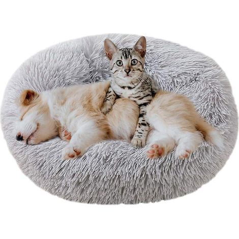 panier Rond En Forme De Beignet Pour Chien (gris Clair - Diamtre : 50 Cm), Lit Pour Chat Lavable, Doux Et Moelleux, Coussin De Litire Confortable, (1/5)