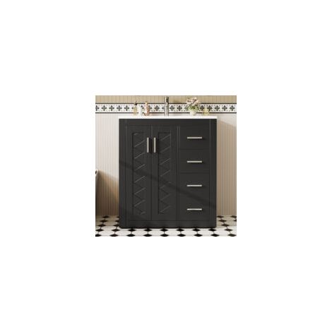 Lavabo autoportant noir 76x46,5x85,5 cm meuble vasque laqué 3 tiroirs silencieux  double porte charnières à fermeture douce lavabo intégré