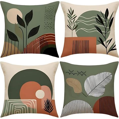 Sofakissenbezüge, 45 x 45 cm, 4er-Set, Salbeigrün und Terrakotta Dekorative Sofakissen im Bohème-Stil (1/5)