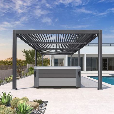 PURPLE LEAF Pergola Bioclimatique Aluminium 3,48 x 7,29 m, Lames Orientables, Imperméable, Gris