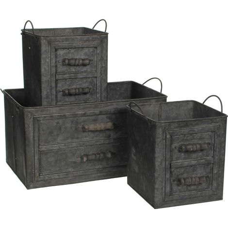 Jardinière en Zinc effet faux tiroirs (lot de 3)