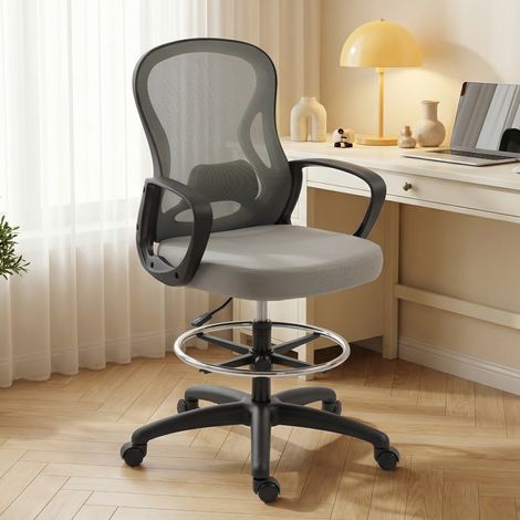 Chaise bureau ergonomique. fauteuil de bureau avec repose-pieds et accoudoirs. en maille. 59 x 65 x 123 cm. Gris