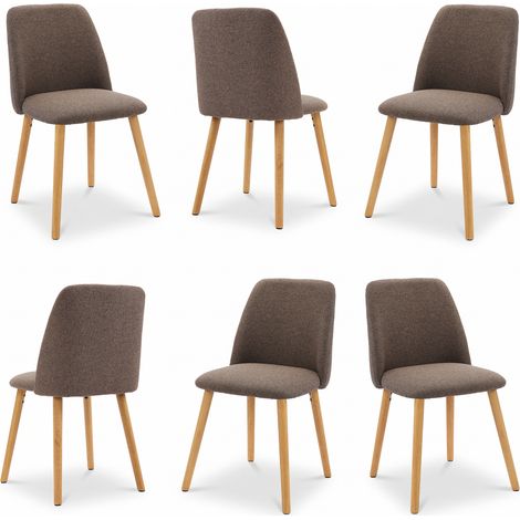 Goeurvant Sedie da Pranzo Minimaliste Moderne con Rivestimento Traspirante e Gambe in Legno Massello - Set di 6 - Marrone moka - Tessuto testurizzato (1/5)