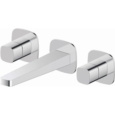 RAK Petit Square Chrome Wall Mounted 3 Tap Hole Basin Mixer Tap - RAKPES3010C (1/2)