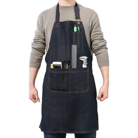 Grembiule da lavoro da uomo e da donna, grembiule portautensili con 4 tasche per falegnameria, officina, garage, cucina, giardino - Nero