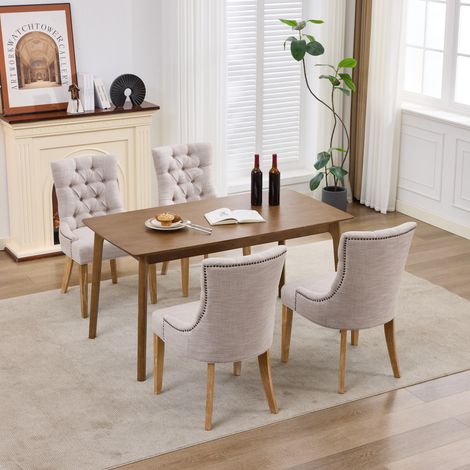 Fauteuil salle à manger en tissu, pieds démontables, clous décoratifs, chaise rembourrée à monter soi-même, design moderne, lot de 2 (1/4)