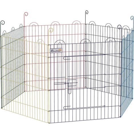 Enclos pliant en métal pour chiens lapins rongeurs petits animaux intérieur et extérieur 6 panneaux avec porte (1/5)