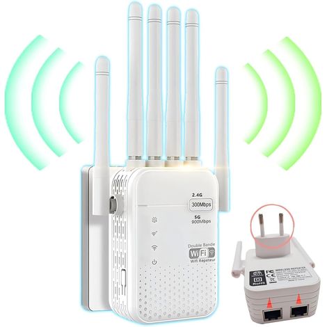 WLAN-Repeater, WLAN-Verstärker, Leistungsstarker WLAN-Repeater mit 6 Antennen, 2 LAN-Anschlüssen, Repeater-, Router- und Access-Point-Modus, WLAN-Repeater für den Außenbereich mit 1000 m² WLAN-Abdecku