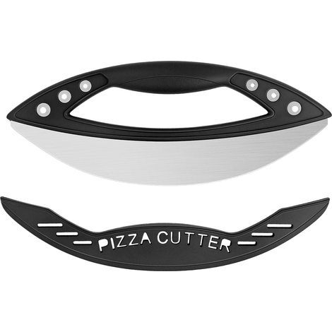 Coltello per pizza a bilanciere, coltello per pizza con coperchio, coltello per torte, lama in acciaio inox di alta qualità, 29 cm, nero (1/5)