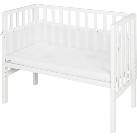 roba Lettino Co-Sleeping safe asleep 2 in 1, 45 x 90 cm, Altezza Regolabile, con Inserto + Barriera in Tela + Bordo in Rete, Set Lettino per Bambini, Legno Laccato Bianco