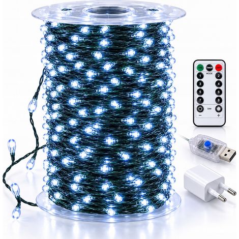 Guirlande lumineuse pour sapin de Noël, 1000 LED, 100 m de fil blanc froid, télécommande, minuterie, port USB (1/5)